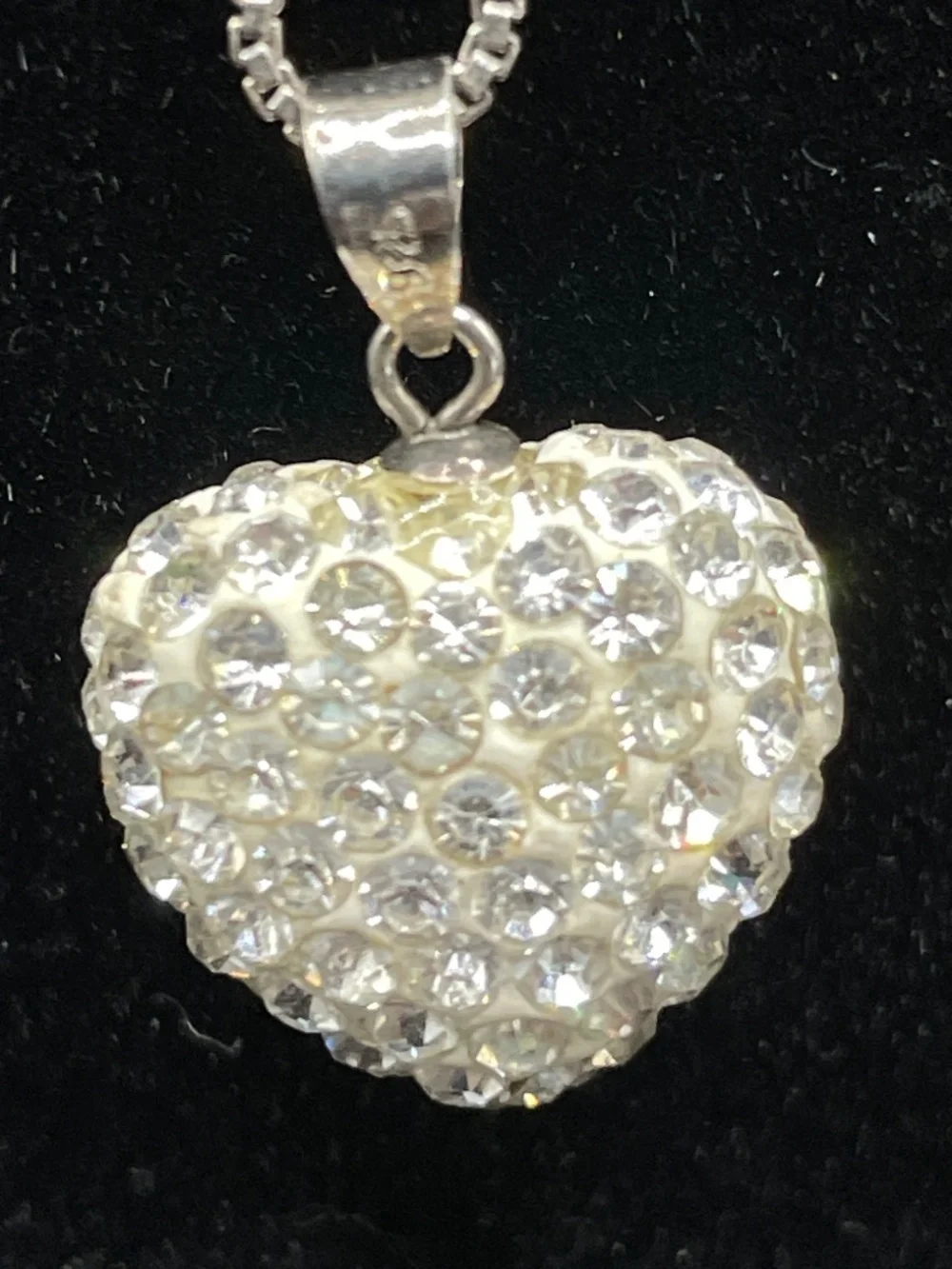 Sterling Silver Pave Rhinestone Puffy Heart Pendant Necklace